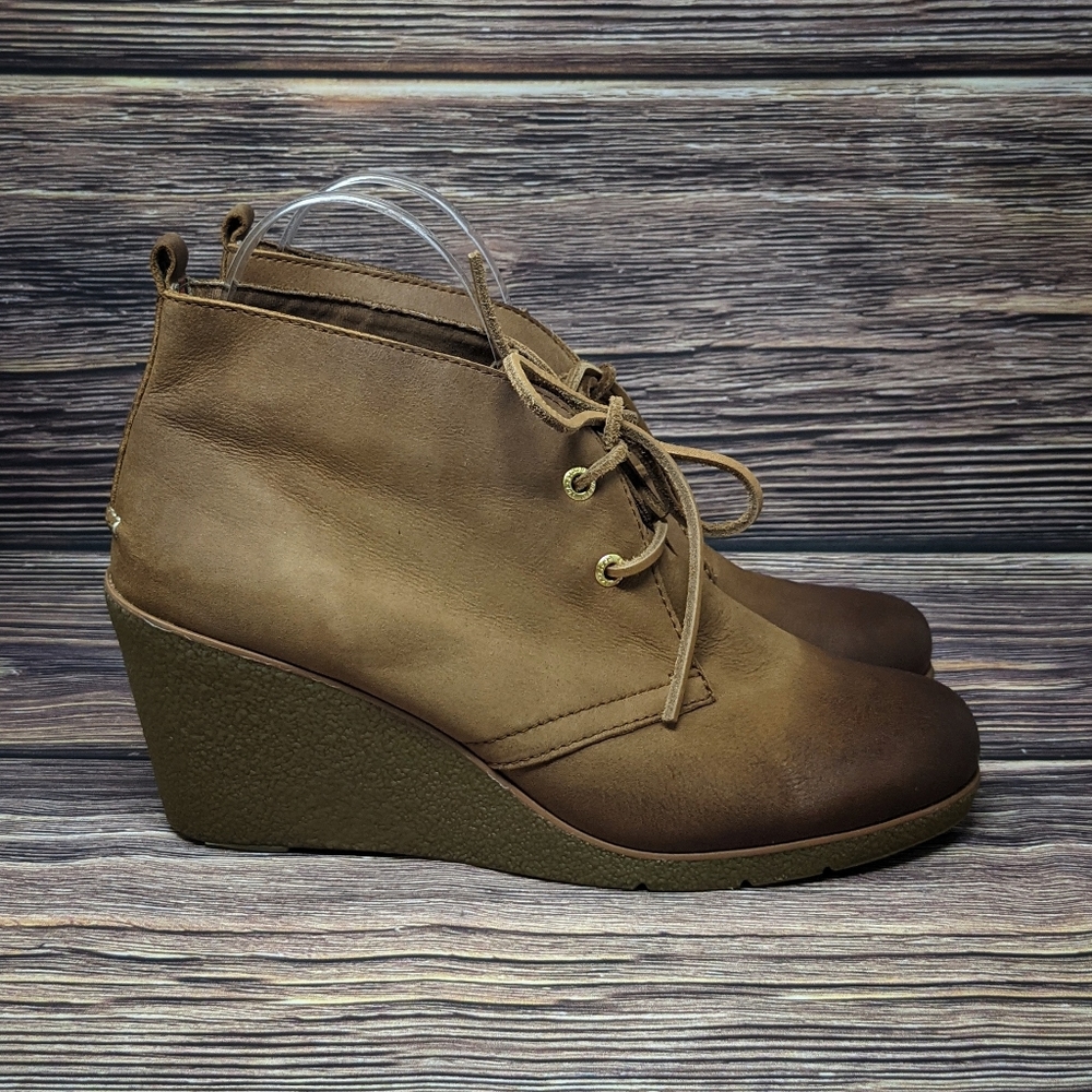 Sperry Top Sider Harlow Cognac Brown Leather Wedge